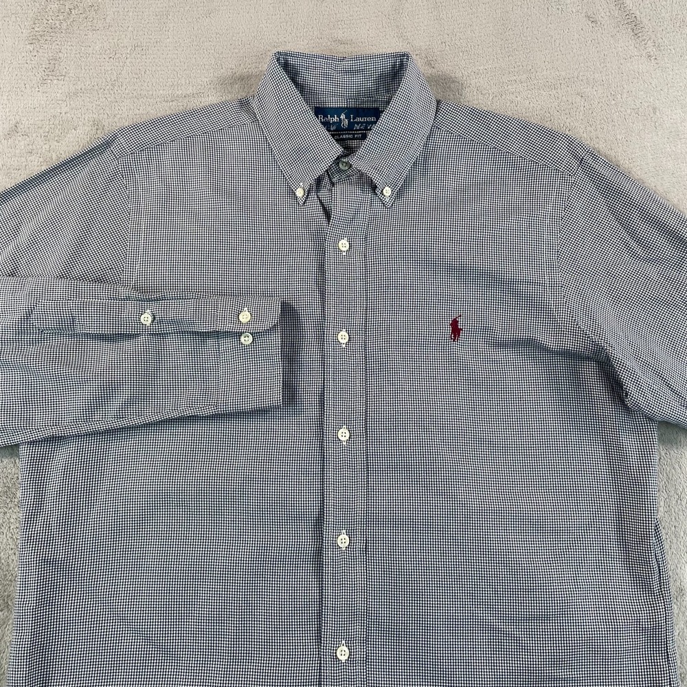 Polo Ralph Lauren Shirt Men Medium Black White Houndstooth Red Pony Classic Fit